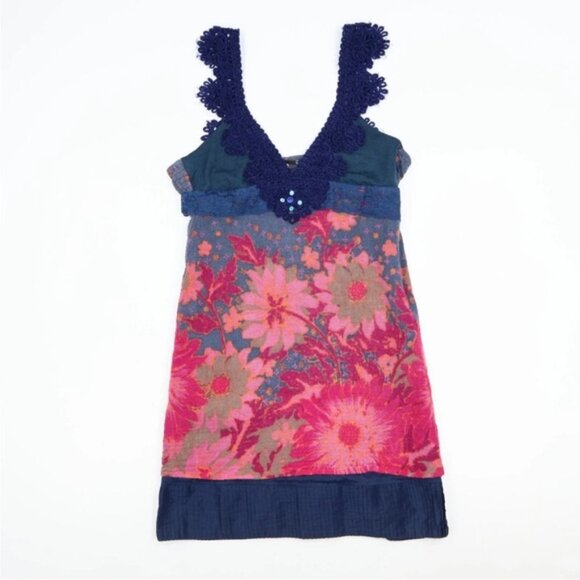Free People Dresses & Skirts - Free People Blue Pink Crochet, Floral Wool, Dress Size 4